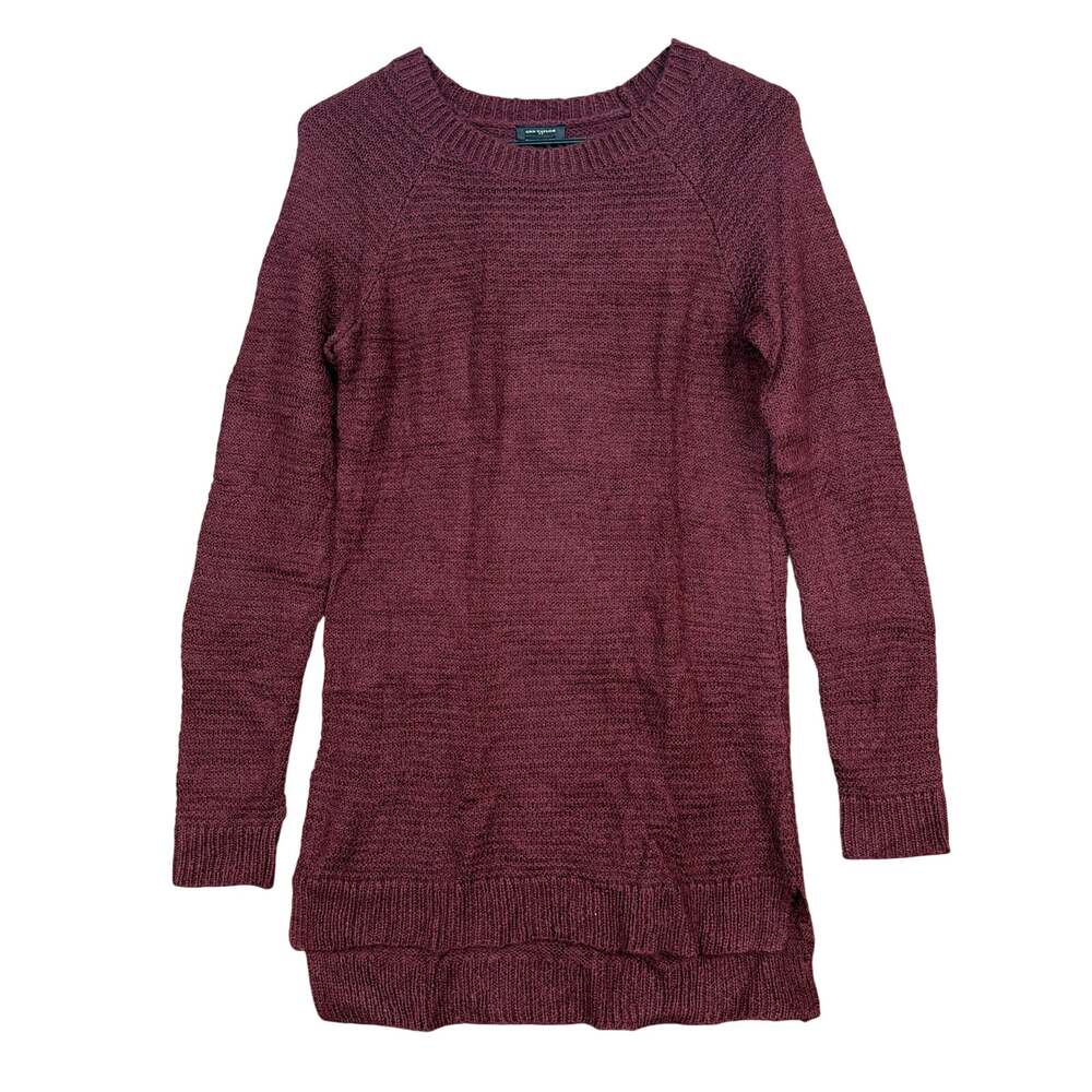 Ann Taylor Womens Sweater Maroon Tunic Thin Long Sleeve Wool Blend Small
